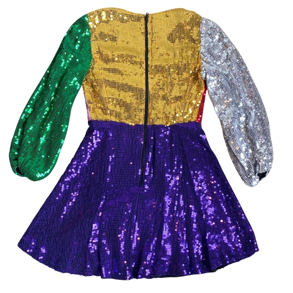 NEW NWT ALICE + OLIVIA Blaze Sequin Colorblock Long Sleeve Mini Dress SZ 4 Glam - Picture 7 of 11